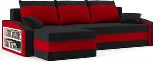 Kapol Hewlet rohová rozkládací pohovka šíře 230 cm levá s vestavěnou poličkou Černá / červená