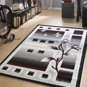 Makro Abra Kusový koberec moderní OTTO 02 Květy šedý červený Rozměr: 80x150 cm