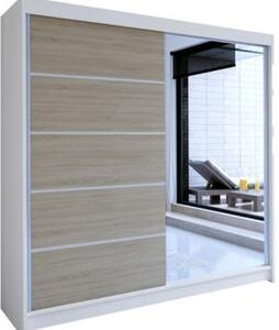 Kapol talin III šatní skříň šíře 180 cm s velkým zrcadlem a posuvnými dveřmi Stěny bílá / dub