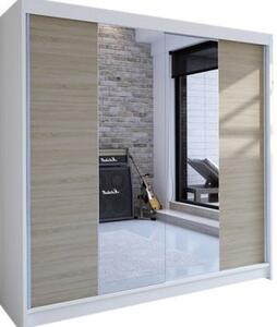 Kapol Talin II šatní skříň šíře 180 cm s půleným zrcadlem a posuvnými dveřmi Stěny bílá / dub