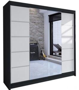 Kapol Talin V šatní skříň šíře 180 cm s půleným zrcadlem a posuvnými dveřmi Stěny černá / bílá