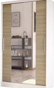 Kapol Costa II šatní skříň šíře 100 cm s posuvnými dveřmi, s děleným zrcadlem Stěny bílá / dub