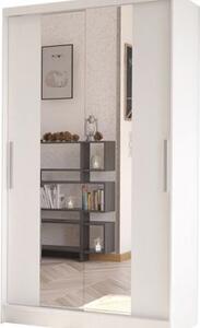 Kapol Costa II šatní skříň šíře 100 cm s posuvnými dveřmi, s děleným zrcadlem Matná bílá