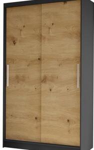Kapol Costa II šatní skříň šíře 100 cm s posuvnými dveřmi, bez zrcadla Stěny černá / artisan