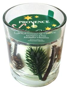 Vánoční vonná svíčka ve skle PROVENCE 18 hodin eukalyptus borovice