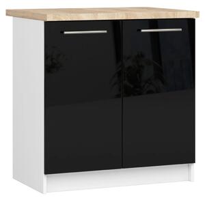Dolní kuchyňská skříňka 80 cm VERMINA - bílá / černá lesklá