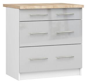 Kuchyňská skříňka se šuplíky 80 cm VERMINA - bílá / světle šedá lesklá