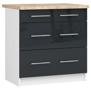Kuchyňská skříňka se šuplíky 80 cm VERMINA - bílá / tmavě šedá lesklá