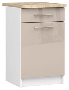 Dolní kuchyňská skříňka 50 cm VERMINA se šuplíkem - bílá / cappuccino lesklá