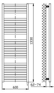 Aqualine - Koupelnový elektrický radiátor TONDI-E 600W 133x60 cm matná černá