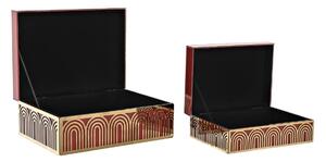 Šperkovnice DKD Home Decor Kov Sklo Červený Zlatá Dřevo MDF 25 x 18 x 10 cm (2 kusů)