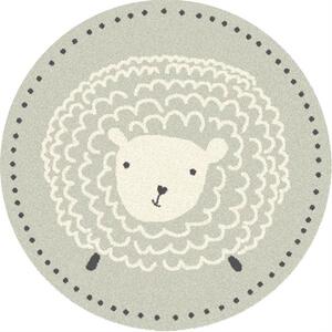 Kulatý vlněný koberec Agnella Magic Sheep Popielaty Ovečka šedý Rozměr: průměr 133 cm