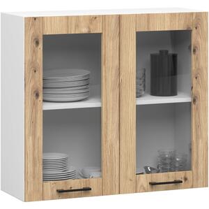 Horní prosklená skříňka 80 cm VERMINA - bílá / dub artisan