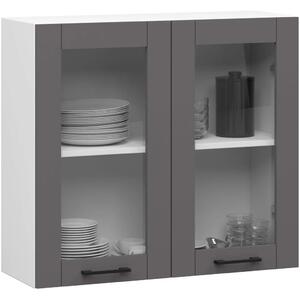Horní prosklená skříňka 80 cm VERMINA - bílá / šedá