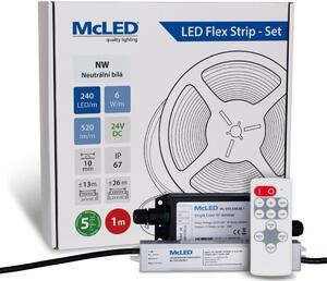 McLED LED pásek - sada 1 m + Přijímač Nano IP67, 240 LED/m, NW, 6 W/m, DC 24V, 520 lm/m, CRI90, IP67, 10 mm, vodič 3 m ML-126.033.90.S01002