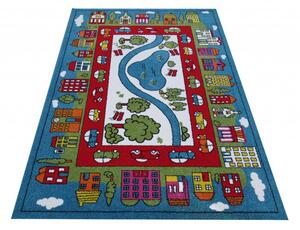 Makro Abra Dětský kusový koberec Mondo 10 Město Auta Domy Řeka modrý červený Rozměr: 120x170 cm