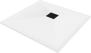 Mexen Stone+, čtvercová vanička z minerálního kompozitu 70 x 70 cm, bílá, černá krytka, 44107070-B