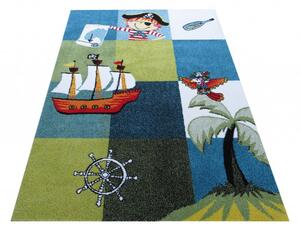 Makro Abra Dětský kusový koberec Mondo 01 Pirát Plachetnice Ostrov Papoušek modrý zelený Rozměr: 160x220 cm