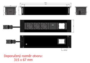 IBConnect Vestavná zásuvka INTRO hliník/antracit - různé konfigurace Konfigurace elektrozásuvky: 5x230V + 2xModul