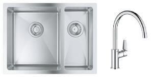 Sada ocelový dřez Grohe K700 31577SD1, kuchyňská baterie Grohe Start Edge 30529001