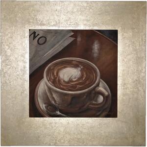 XXXL Olej na plátně Stříbrný šálek kávy v perleťovém rámu 85 x 85 cm