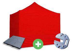 Nůžkový stan 3x3m ALU PREMIUM SET - plné bočnice + podlaha + závaží barva Červená