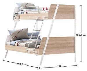 Studentská patrová postel 90x200-120x200cm Veronica - dub světlý/bílá