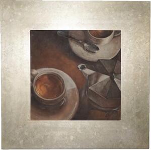 XXXL Olej na plátně Stříbrný šálek čaje v perleťovém rámu 85 x 85 cm