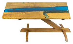Stůl z masivu medového dubu s transparentní modrou řekou 140cm