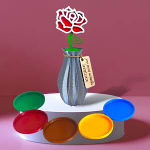 WoodResinHome Váza s růží Barva vázy: stříbrná