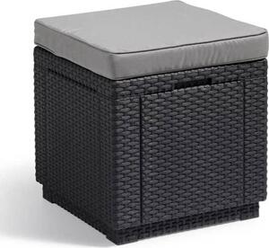 Zahradní stolek, Keter Allibert Cube, edá grafitová, 47,1 l, úloný box, sedací stolek, odkládací stolek