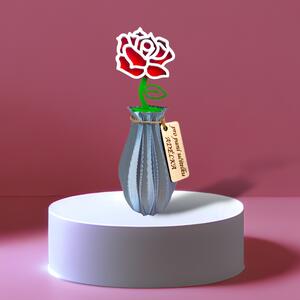 WoodResinHome Váza s růží Barva vázy: stříbrná