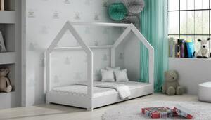 Dětská postel House 80x160 cm D1 + rošt, moření bílá, s matrací