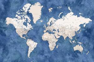 Mapa Blue and beige watercolor detailed world map, Blursbyai