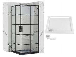 Rea Concept, sprchový kout 80x80x190 cm, černý profil + bílá sprchová vanička Savoy, KPL-K1003
