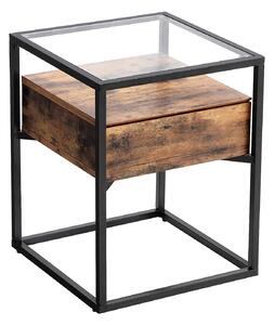 Noční stolek Vasagle Stemper, kov/masiv/sklo