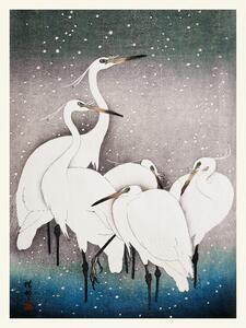 Obrazová reprodukce Group of Egrets (Japandi Vintage) - Ohara Koson