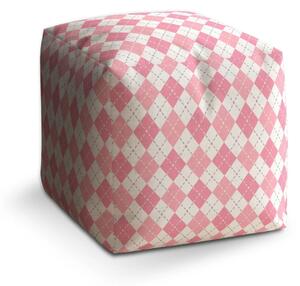 Sablio Taburet Cube Růžové a bílé kosočtverečky - 40x40x40 cm