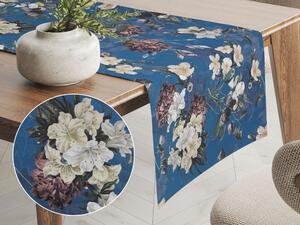 Biante Teflonový běhoun na stůl TF-061 Květiny na modrém 35x120 cm