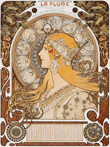 Obrazová reprodukce La Plume, Female Portrait (Vintage Art Nouveau Lady in Gold) - Alphonse / Alfons Mucha