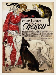 Obrazová reprodukce Clinique Cheron, Cats & Dogs (Distressed Vintage French Poster) - Théophile Steinlen