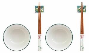13493 Sada na sushi DKD Home Decor 25 x 25 x 6,5 cm Porcelán Dřevo Bílý Zelená Orientální (6 Kusy) (25 x 25 x 6,5 cm) (6 pcs)