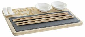 13493 Sada na sushi DKD Home Decor PC-186227 Bílý Černý Přírodní Bambus Tabule Moderní/jazz Orientální 28,5 x 18,5 x 2,6 cm (9 Kusy) (