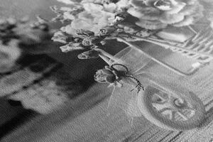 Obraz romantický karafiát ve vintage nádechu v černobílém provedení