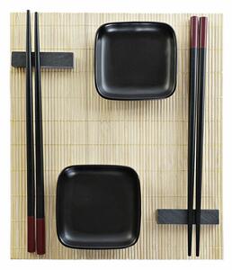 13493 Sada na sushi DKD Home Decor Černý Přírodní Kov Bambus Kamenina Orientální 30 x 40 cm 27,8 x 17,8 x 3 cm (7 Kusy) (27,8 x 17,8 x