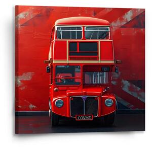 Sablio Obraz Červený patrový autobus Vlajka - 50x50 cm