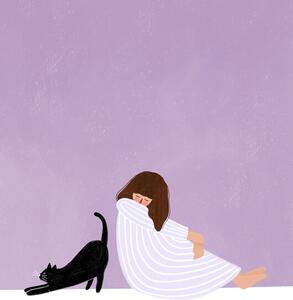 Ilustrace Girl and Cat, Bea Muller