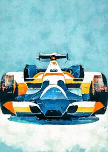 Ilustrace Formula 1 blue yellow, Justyna Jaszke, (30 x 40 cm)