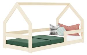 Nízká postel domeček SAFE 8v1 ze dřeva se zábranou - Nelakovaná, 90x200 cm, Se dvěma zábranami