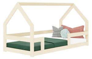 Nízká postel domeček SAFE 8v1 ze dřeva se zábranou - Bílá, 90x180 cm, S otevřeným vstupem